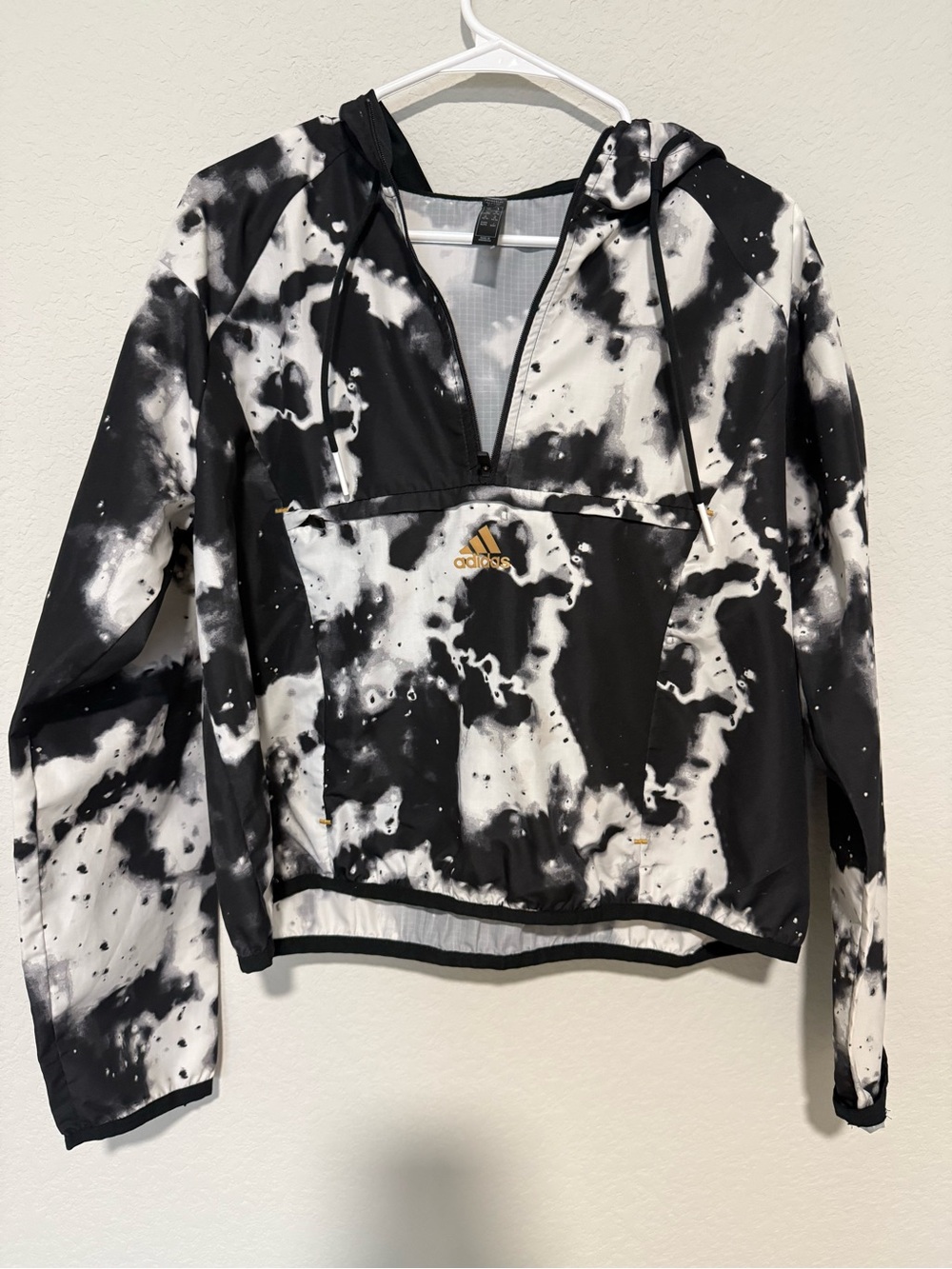 adidas Kids Black & White Tie-Dye Hooded Pullover Rain Jacket NWOT Size L
